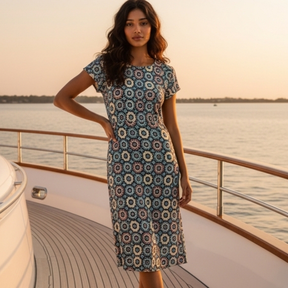 NY Collection Dresses & Skirts - NY Collection Blue and Cream Flutter Sleeve Midi Sundress Size Medium Petite